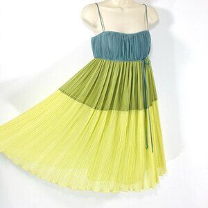 Max & Cleo Woman's Silk Sweetheart Pleated Swing Dress Sz 4 Color Block Lined